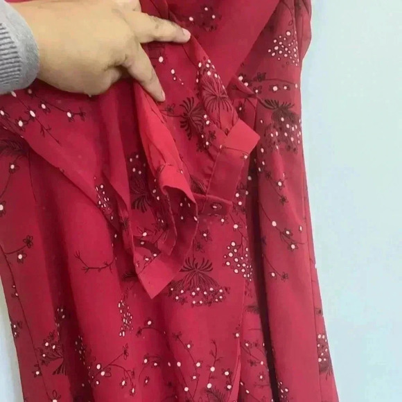 Madewell Red Wrap Floral Print Crepe Mini Dress sz 0 - Picture 6 of 12